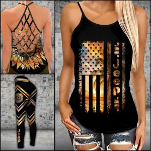 JEEP GIRL SUNSET CRISS-CROSS TANKTOP AND LEGGING SET XV41