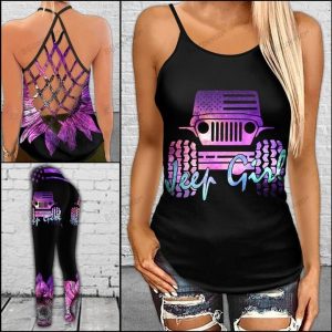 JEEP GIRL PURPLE GALAXY CRISS-CROSS TANKTOP AND LEGGING SET AK56