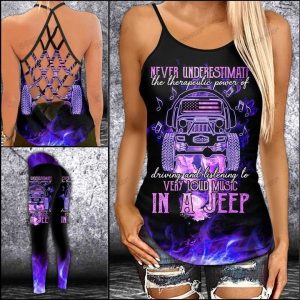 JEEP AND LOUD MUSIC PURPLE CRISS-CROSS TANKTOP AND LEGGING SET SB74