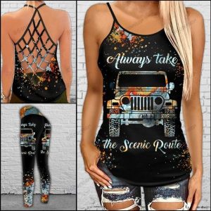 JEEP ALWAYS TAKE THE SCENIC ROUTE CRISS-CROSS TANKTOP AND LEGGING SET HJ46