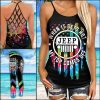 JEEP GIRL MY TOP COMES OFF CRISS-CROSS TANKTOP AND LEGGING SET KA34