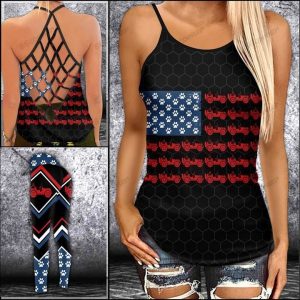 JEEP AND DOG RED WHITE AND BLUE CRISS-CROSS TANKTOP AND LEGGING SET CN98