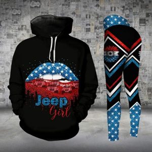 RED WHITE AND BLUE STARS JEEP GIRL LEGGING AND HOODIE SET BA79