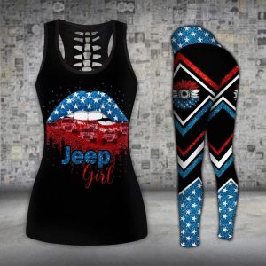 RED WHITE AND BLUE STARS JEEP GIRL LEGGING AND TANK TOP SET HS85
