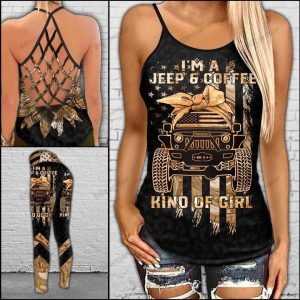 JEEP AND COFFEE CRISS-CROSS TANKTOP AND LEGGING SET AL41